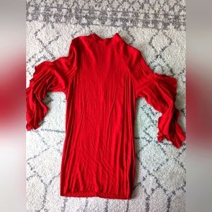 Red shift dress with ruffle sleeves